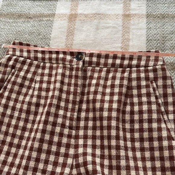 Sezane brown gingham/ecru  Martin crop trousers size 40/8 - Picture 10 of 11